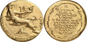 DEUTSCHE STÄDTE. 
UNIVERSITÄTEN u. AKADEMIEN u.ä. (intern.). 
BRATISLAVA (Pressburg). Medaille 1949 (v. R. Pribis) d. Hochschule f. musische Künste....