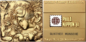 MEDAILLEURE des XIX. bis XXI. Jh.. 
JAPAN. 
URYU, Keiichi *1919 Fukuoka +1992 ebd. Prämienplakette 1991 WORLD STAMP EXHIBITION, 16.-24. November, TO...