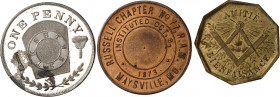 ÜBERSEE. 
USA. 
LOT. USA: Kleine Sammlung Chapter Pennies: Cayton (Ill.) Prudence Royal Arch Chapter Nr.70 (o.Ort), Pekin (Ill.) 1855, Durham 1877, ...