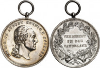 DEUTSCHLAND. 
KAISERREICH. 
SACHSEN, Kgr. Silberne Medaille 1914-18 d. Militär St. Heinrichs-Ordens (v. F. Ulbricht). Kopf Kg. Friedrich August III....