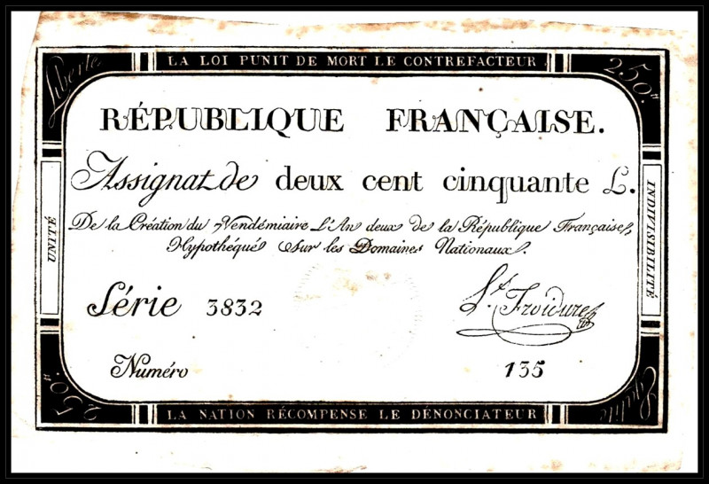 FRANKREICH. 
Assignaten. 
I. Republik. 250 Livres 7 Vendemiaire An. II. (28.9....