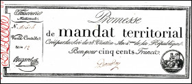 FRANKREICH. 
Assignaten. 
I. Republik. 500 Francs 28 Ventose An IV (18.3.1796), mandats territorial mit/ S\'e9rie schwarz / rot. Pi. A86b. . 

II