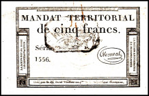 FRANKREICH. 
Assignaten. 
I. Republik. 5 Francs 28.9.1791 28 Ventose An IV (18.3.1796), Schwarzer Handstempel. Pi. A87b. . 

fleckig III