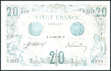 FRANKREICH. 
III. Republik - 1870-1940. 
20 Francs 13.7.1912. Pick&nbsp; 68b. . 

kl.Riss oben.Nadelstiche III