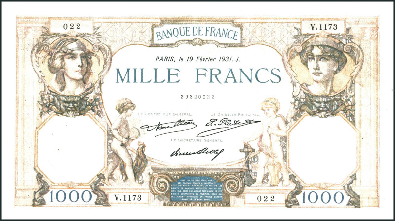 FRANKREICH. 
III. Republik - 1870-1940. 
1000 Francs 19.2.1931. Pick&nbsp; 79b...