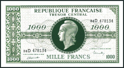 FRANKREICH. 
II. Weltkrieg. 
1000 Francs o.D.(1944) Grün. Porträt Marianne .Zwei Serien D. Pi. 107. . 

I