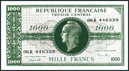 FRANKREICH. 
II. Weltkrieg. 
1000 Francs All.Bes. 1944 "2" 2 serien A.Porträt Marianne in der Mitte grün. Pi. 107. . 

I-