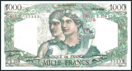 FRANKREICH. 
IV. Republik- 1947-1958. 
10000 Francs 3.10.1946 VS:Minerva und Herkules.RS:Frau in der Mitte. Pick 130a. . 

Nadelstiche III+