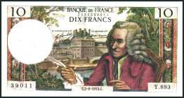 FRANKREICH. 
V. Republik- 1959 -. 
10 Francs 2.8.1973 Voltaire. Pick 147 d. . 

Nadelstiche I-