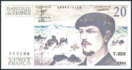 FRANKREICH. 
V. Republik- 1959 -. 
3x20 Francs 1980, 1990,1997. Pick 151a, d, i. (3). 

2 Scheine mit Faden, I