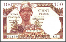 FRANKREICH. 
Militärausgaben. 
Militärausgaben WW II. 100 Francs o.D. (1947) Kriegsgefangenenlager 2. Weltkrieg.Braun. Pi. M9. . 

Nadelstiche II+...