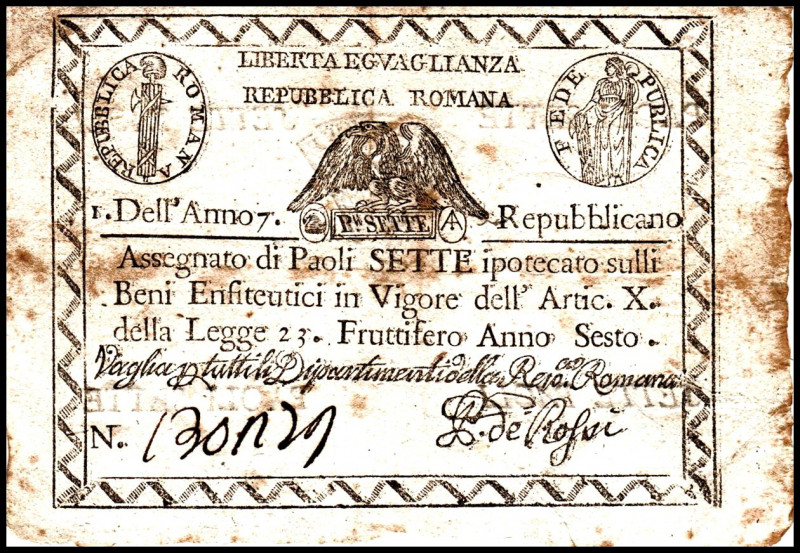 ITALIEN. 
Kirchenstaat. 
1. Römische Republik. 7 Paoli An 7 (1798-99). Pi. S.5...