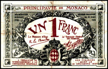 MONACO. 
1 Franc 16.3. (20.3.) 1920 grau/braun,Serie D. Pi. 5. . 

III