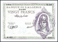 ALGERIEN. 
Banque de l'Algerie. 5 Francs 6.9.1944,5 Francs von 16.11.1942 ,3x 20 Francs (5.8.1941,13.2.1943,2.2.1945). Pick&nbsp; 77b,78 c91,92a.b,. ...