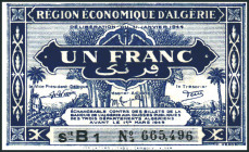ALGERIEN. 
Region Economique D'Algerie 1944. 1 Franc 1944 Serie B1 und H4.( eintauschbar bis 1.3.1949). Pi. 98a,101. (2). 

I , II wenig fleckig