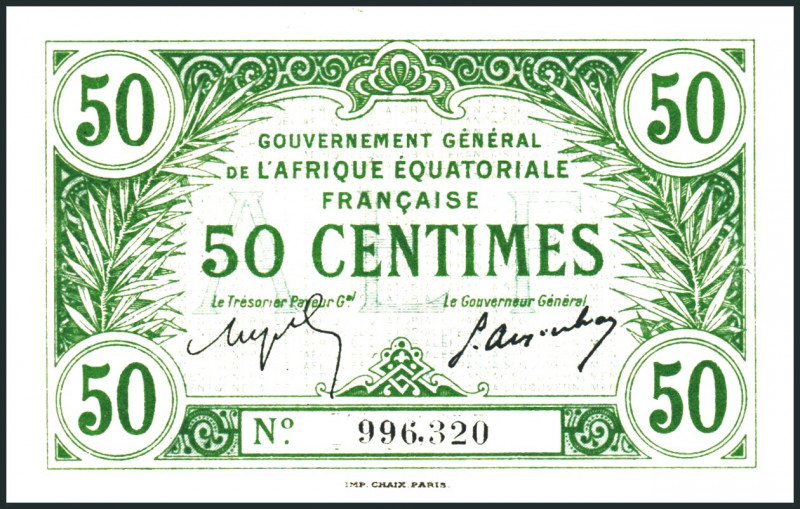 FRANZÖSISCH ÄQUATORIAL AFRIKA. 
50 Centimes o.D (1917) Wasserzeichen: Lorbeerbl...