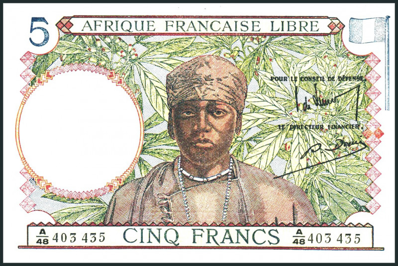 FRANZÖSISCH ÄQUATORIAL AFRIKA. 
5 Francs o.D (1941). Pick&nbsp; 6. . 

II