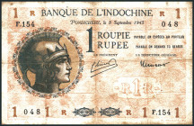 FRANZÖSISCH INDIEN. 
1 Roupie 8.9.1945 Ohne Dekrete. Pick&nbsp; 4d. . 

IV
