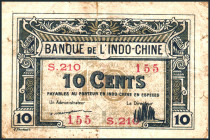 FRANZÖSISCH INDOCHINA. 
10 Cents o.D. (1920-23) Dekret vom 3.4.1901 und Zulassungsdatum 6.10.1919 auf der Rückseite. 1x 10 Cents Roter Seriennummer, ...