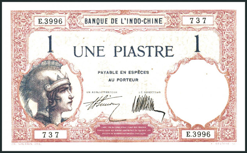 FRANZÖSISCH INDOCHINA. 
1 Piaster o. D. (1927-31) RS: 1 $. Pick&nbsp; 48b. . 
...