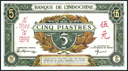FRANZÖSISCH INDOCHINA. 
5 Piaster o.D. (1942-45). Pick&nbsp; 61. . 

rs.Fleck III