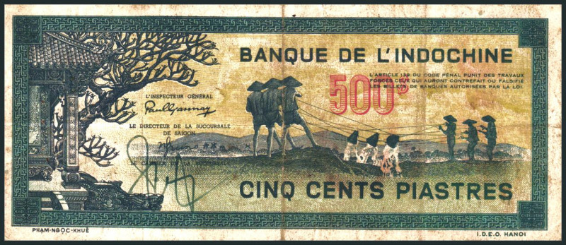 FRANZÖSISCH INDOCHINA. 
500 Piaster o.D. (1944-45). Pick&nbsp; 68. . 

III-IV...