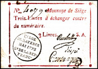 MAINZ. 
Belagerung. 3 Livres vom May 1793 Stempelunterschriften /Signatures:Reubel,d'Oyre',Herzog. Pi. S1480a. . 

III