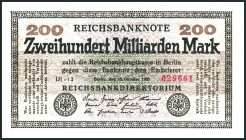Inflation von 1919/1924. 
200 Mrd. Mark 15.10.1923 Wz.Sterne mit S, KN 6stellig, FZ: RL. Ros. 118h/DEU 143. . 

II+