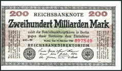 Inflation von 1919/1924. 
200 Mrd. Mark 15.10.1923 Wz. Ringe. Ros. 118f. . 

beschnitten I-