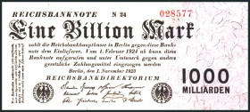 Inflation von 1919/1924. 
1 Billion 1.11.1923 FZ braun:N. Ros. 126c/DEU 155. . 

II