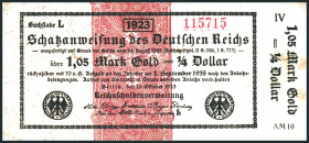 Wertbeständiges Notgeld 1923. 
1.05 Mark Gold - 1/4 Dollar 26.10.1923 Teilstück der Schatzanweisung, 6 stellig, FZ:AM. Ros. 143d/DEU 143. . 

III-...
