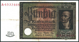 Rentenbank von 1923/1937. 
50 Rentenmark 6.7.1934 Serie A. Ros. 165/DEU 221. . 

III
