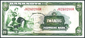 Bundesrepublik. 
Bank Deutscher Länder. 
20 Deutsche Mark 1948 mit B- Stempel. Ros. 241a/WBZ 18a. . 

II-III