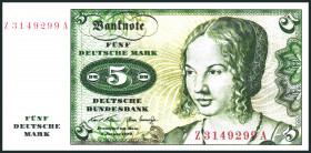 Bundesrepublik. 
Bundesbank. 
5 Deutsche Mark 2.1.1970 Ersatznote Z-A. Ros. 269b/BRD 13b. . 

III