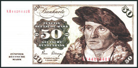 Bundesrepublik. 
Bundesbank. 
10, 50 DM 2.1.1980 mit Copy. Ros. 286a,288a, DEU 27,32. (2). 

III