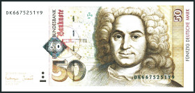 Bundesrepublik. 
Bundesbank. 
50 Deutsche Mark 2.1.1996 DK-Y, mit Kinegramm. Ros. 309a. . 

I-