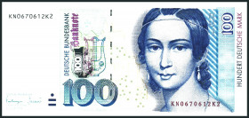 Bundesrepublik. 
Bundesbank. 
100 Deutsche Mark 2.1.1996 KN-K mit Kinegramm. Ros. 310b. . 

I-