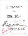ELSASS/-LOTHRINGEN. 
Rappoltsweiler, Hofer u.Cie.. 1,2,3,5,10,20 Mk. o.D.(1914) (6). D. 308.1,2b,3b,4b,5a,6b. . 

II-III