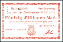 RHEINLAND. 
Wülfrath, Stadt. 50 Mio.Mark 18.9.1923. Ke. 572.g., v.E. 1376,6. . 

I-II