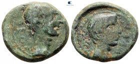 Macedon. Thessalonica. Augustus, with Divus Julius Caesar 27 BC-AD 14. Struck under Tiberius. Bronze Æ