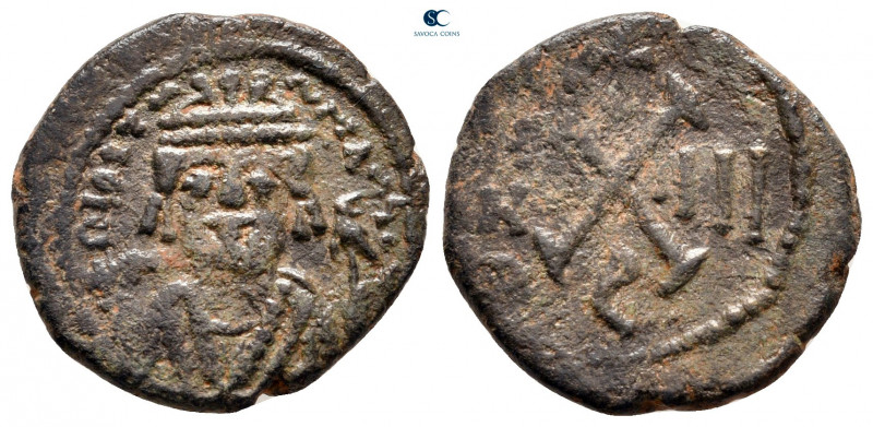 Maurice Tiberius AD 582-602. Theoupolis (Antioch)
Decanummium Æ

18 mm, 3,25 ...