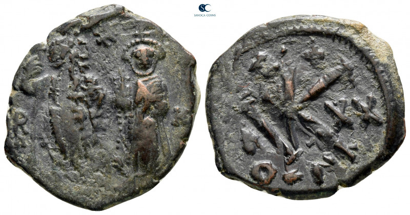 Heraclius with Heraclius Constantine AD 610-641. Constantinople
Half Follis or ...