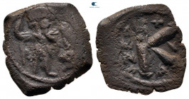 Heraclius, with Heraclius Constantine and Heraclonas AD 610-641. Constantinople. Half Follis or 20 Nummi Æ