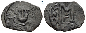 Time of the Rashidun circa AD 645-647. Pseudo-Byzantine types. Imitating a follis of Constans II. Uncertain mint. Fals (Follis) Æ