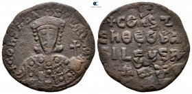 Constantine VII Porphyrogenitus, with Romanus I AD 913-959. Constantinople. Follis Æ