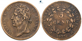 France. French Colonies. Charles X AD 1824-1830. Struck for circulation in Martinique and Guadeloupe. 5 Centimes 1827
