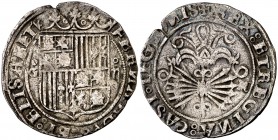 Reyes Católicos. Granada. 2 reales. (Cal. 254 var). 6,26 g. Letras E en forma de B. Grieta. Escasa. MBC.