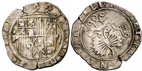 Reyes Católicos. Segovia. 2 reales. (Cal. 256 var). 6,84 g. Grietas. Ex Áureo 01/07/1999, nº 264. Rara. MBC.