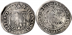 Reyes Católicos. Sevilla. 2 reales. (Cal. 264). 6,13 g. Granada completa. Flan grande. Escasa. MBC-.