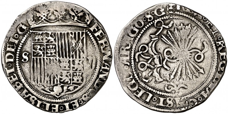 Reyes Católicos. Sevilla. 2 reales. (Cal. 264). 6,79 g. La I de LEGIO sobre una ...